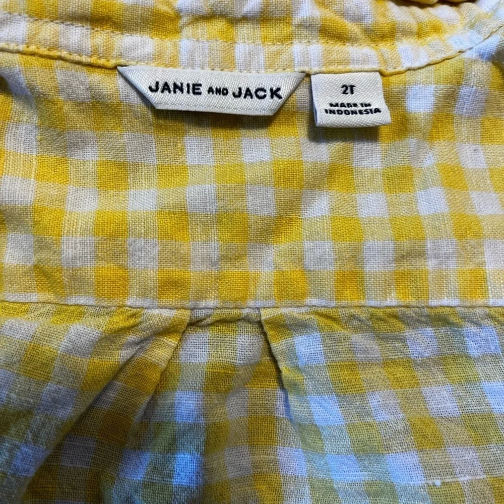 Janie and Jack Linen Blend Yellow and White Checked Long Sleeve Button Down 2T